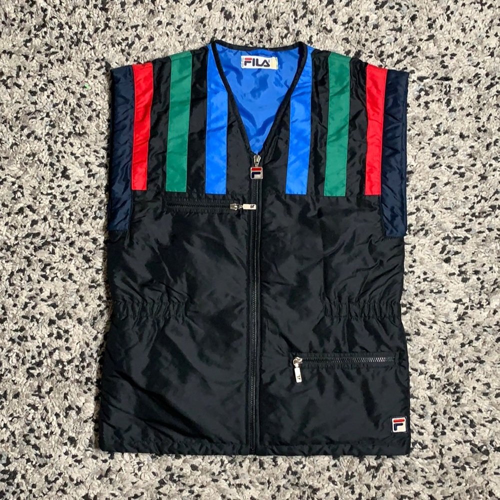 FILA Women’s Full Zip Lightweight Black Color Stripe Vest Jacket Size 8